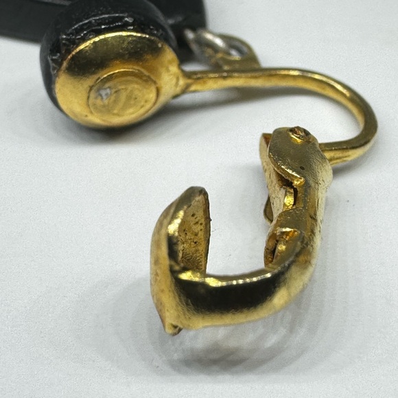 Art Deco Whitby Jet Drop Earrings Gold Plated Clip On 1920s Mourning - Picture 8 of 12